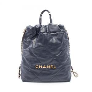 Chanel CHANEL 22 Backpack Rucksack Handbag Leather Women's Navy AS3859